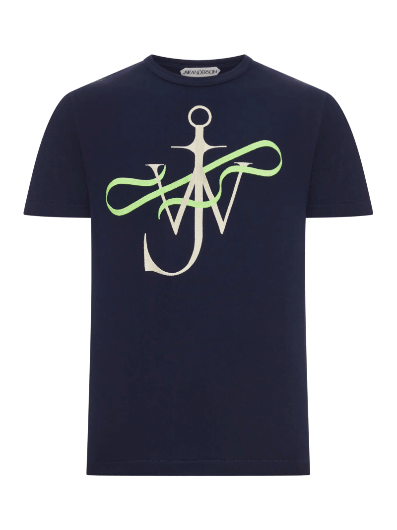 MEN`S NAVY BLUE RIBBON ANCHOR COTTON T-SHIRT - J. w.anderson - Man