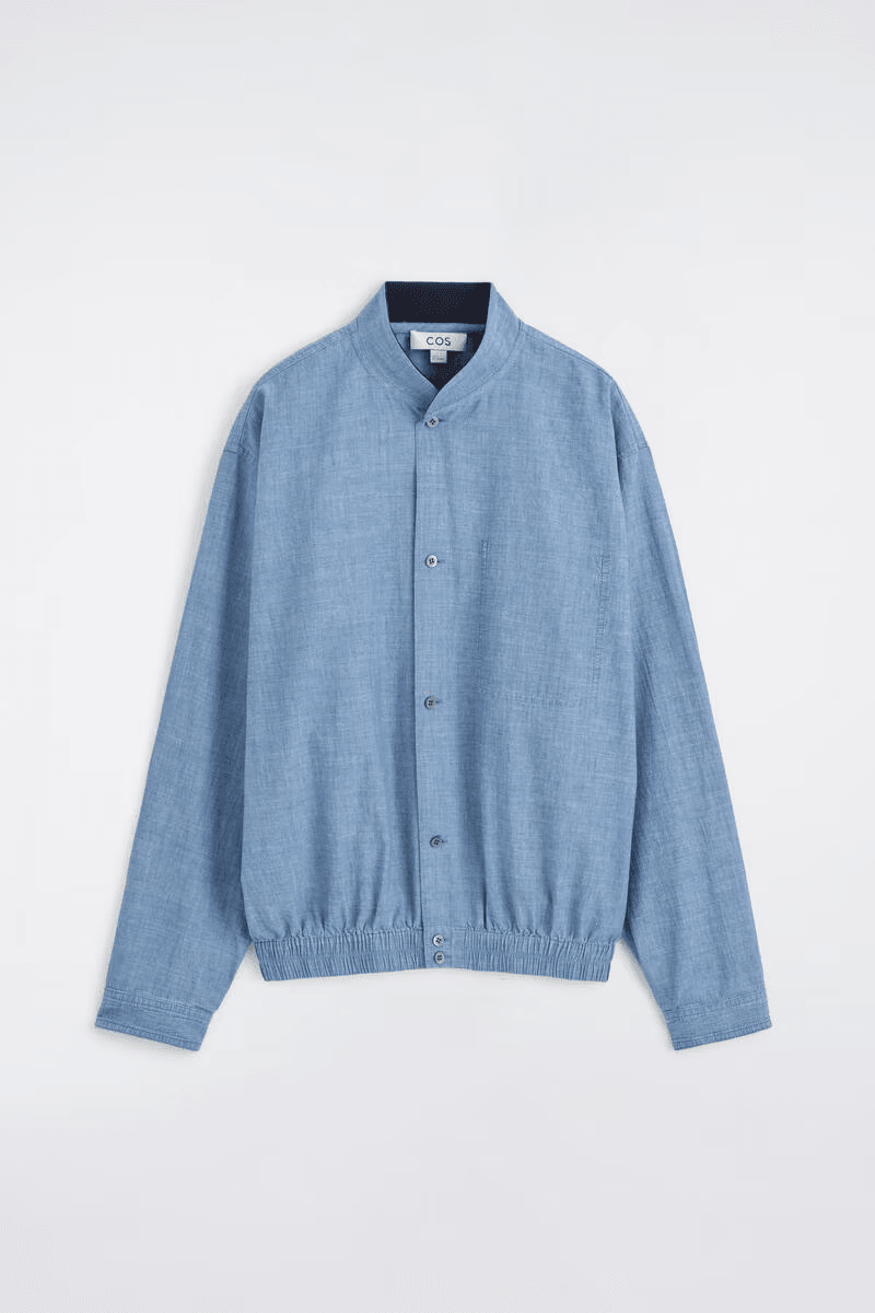 Bomber-Style Denim Shirt in Blue
