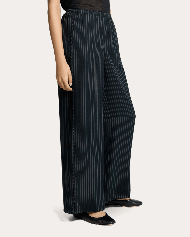 Theory Women's Washed Twill Stripe Slit Pull-On Pants in Black Rayon/Acetate