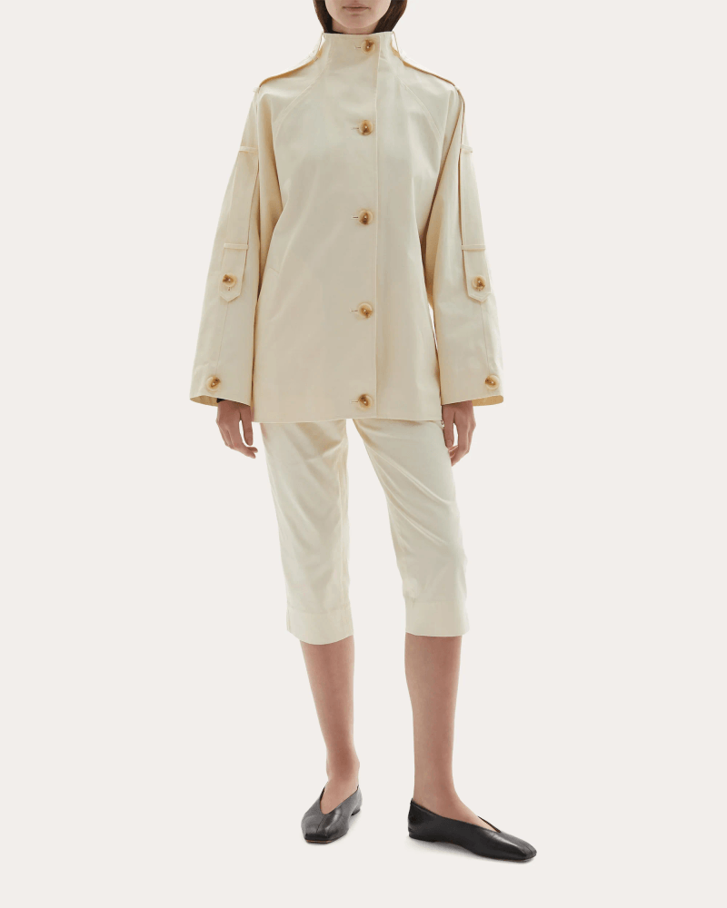 JOAEN Women's Sara Cotton Oversized Trench Jacket in White Cotton/Viscose