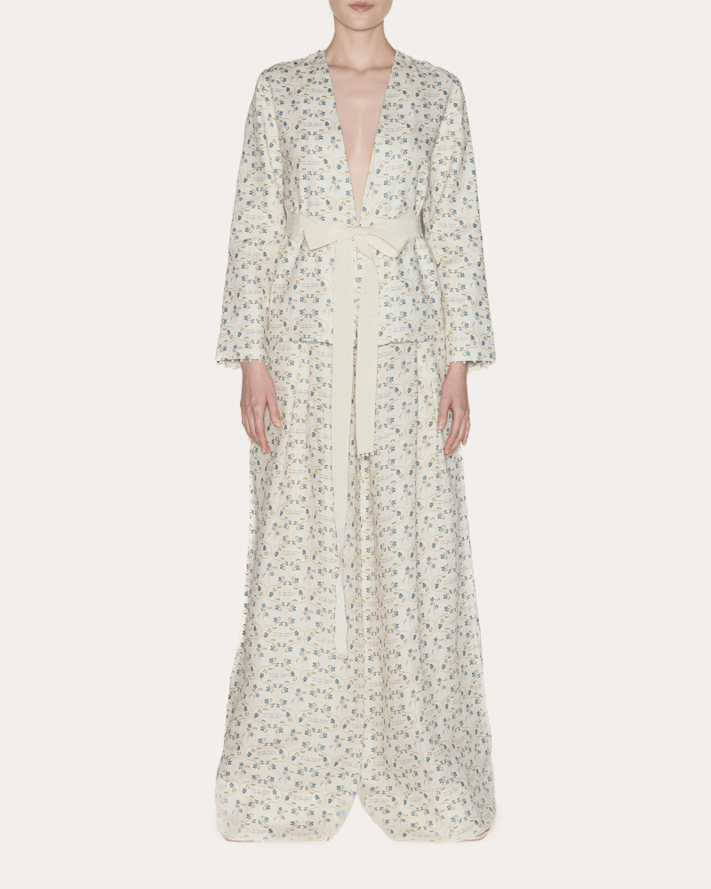 Lia Cohen Women's Heirloom Floral Linen Belted Blazer in White Cotton/Linen