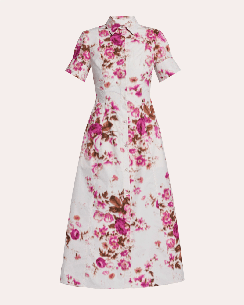 ERDEM Women's Floral Cotton A-Line Midi Shirt Dress in Pink