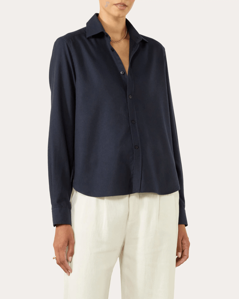With Nothing Underneath Women's The Classic Brushed Cotton Wool Shirt in Navy Blue Wool/Cotton/Denim