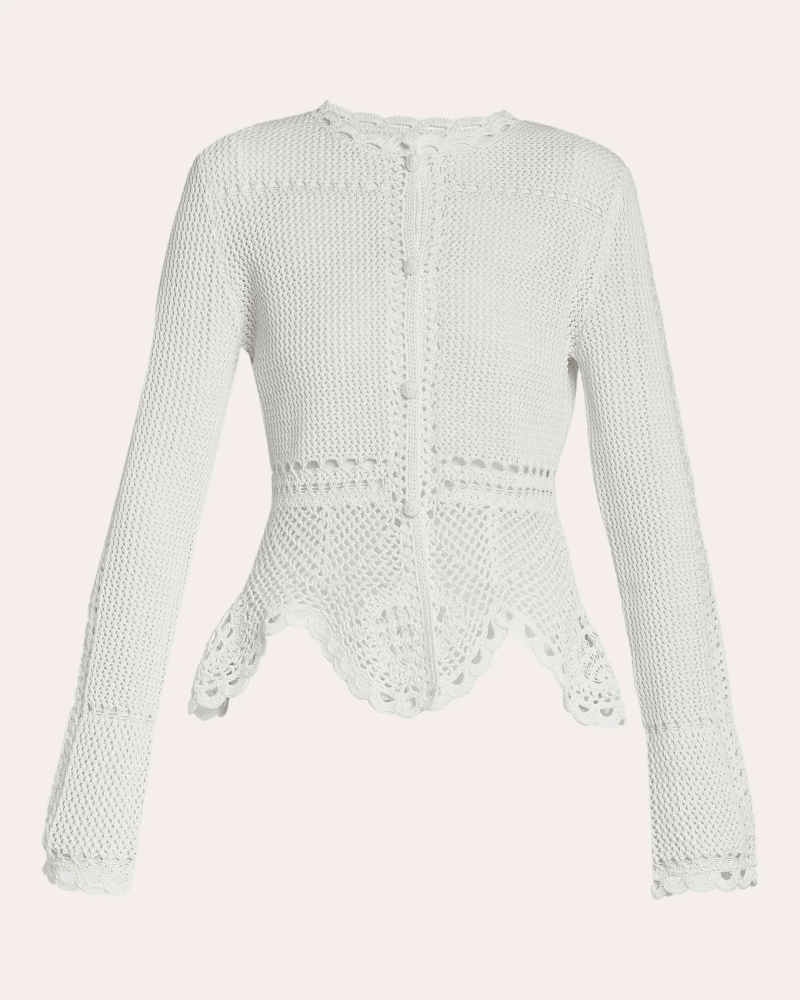 ERDEM Women's Cotton Crochet Peplum Cardigan in White