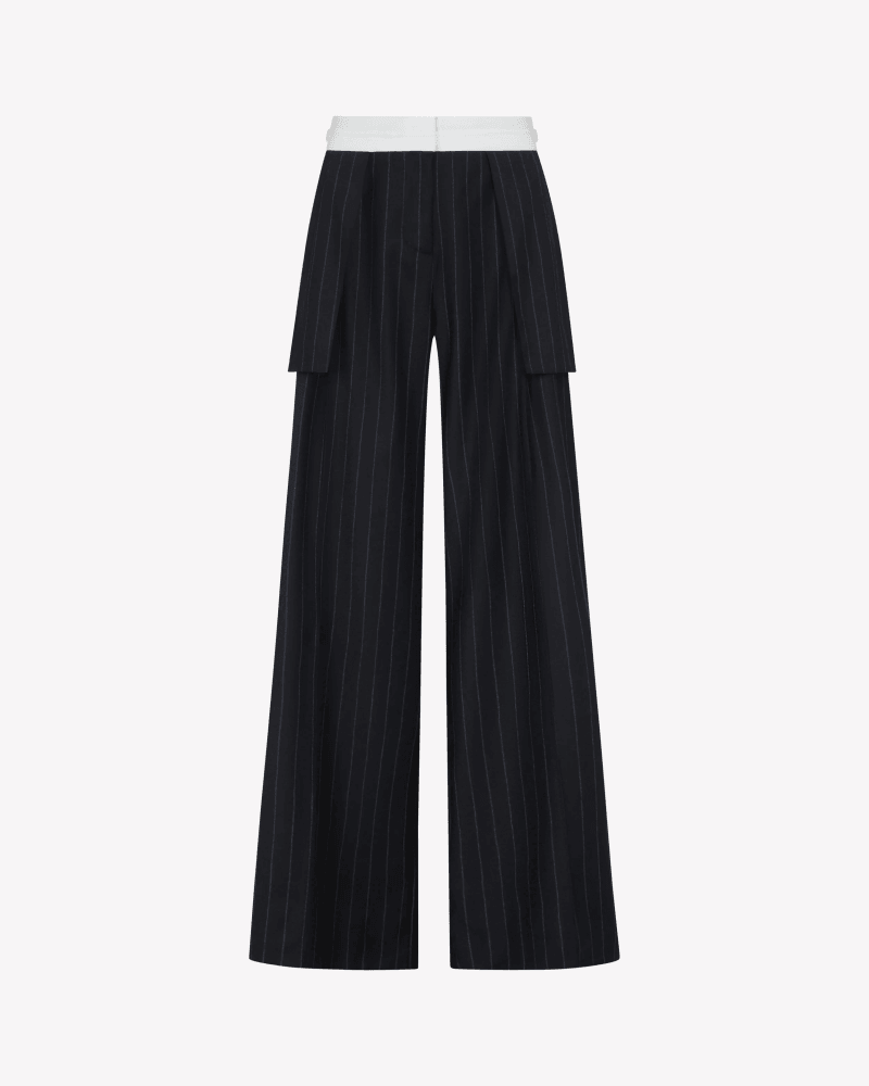 Cashmere Blend Inside Out Trouser - Navy Blue Pinstripe
