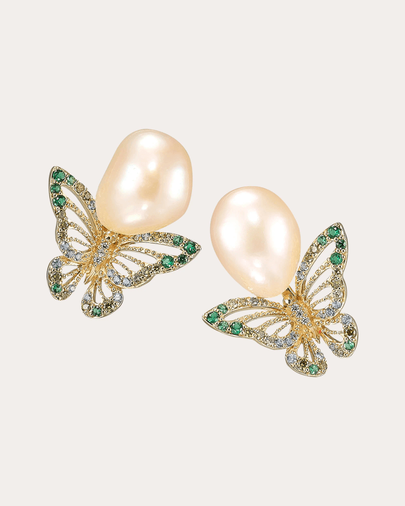 Anabela Chan Women's Cultured Pearl Butterfly Stud Earrings in White 18K Gold