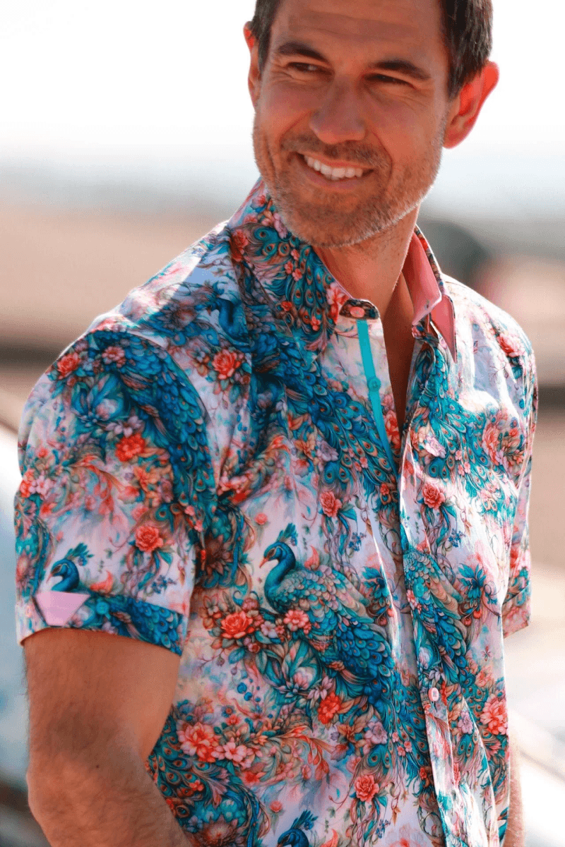 THE PEACOCK GARDEN SHORT SLEEVE PRINT SHIRT