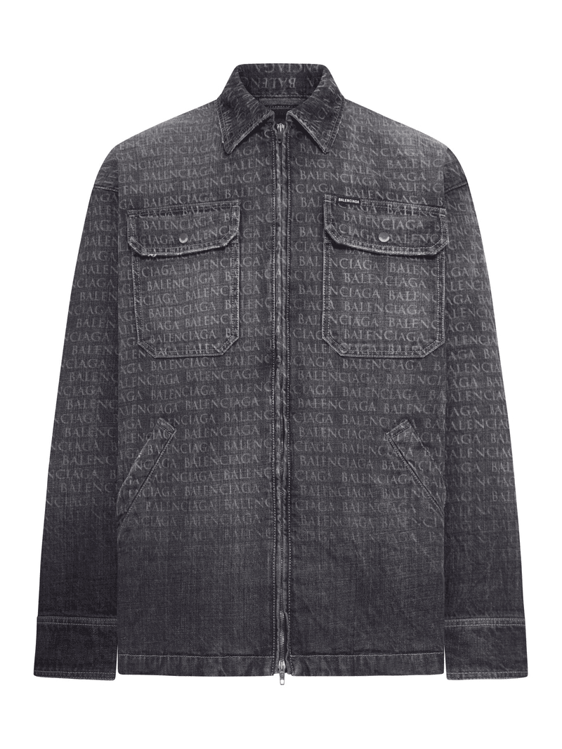 DENIM OVERSHIRT WITH ALL-OVER LOGO - Balenciaga - Man