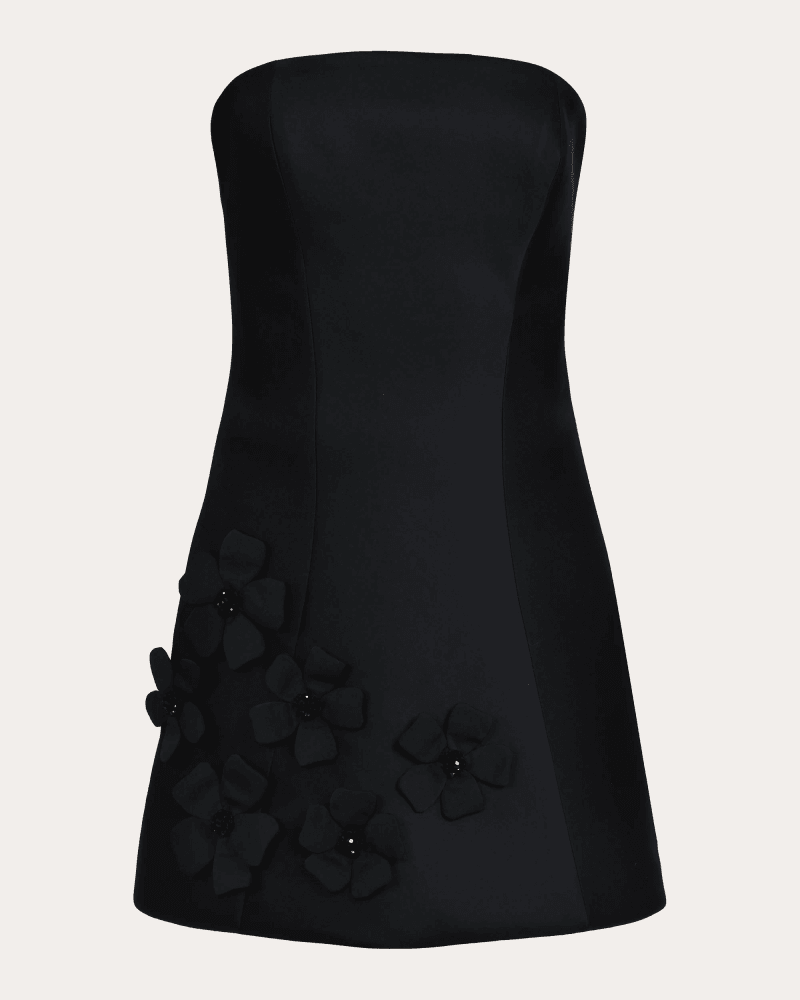 Francesca Miranda Women's Dark Bouquet Silk Floral Appliqué Mini Dress in Black
