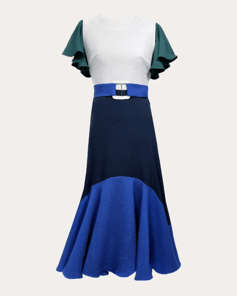 Edeline Lee Women's Dada Jacquard Belted Ruffle-Hem Midi Dress Elastane/Polyester