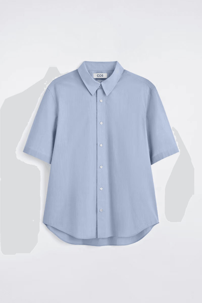 Relaxed Cotton Short-Sleeved Shirt in Light Blue