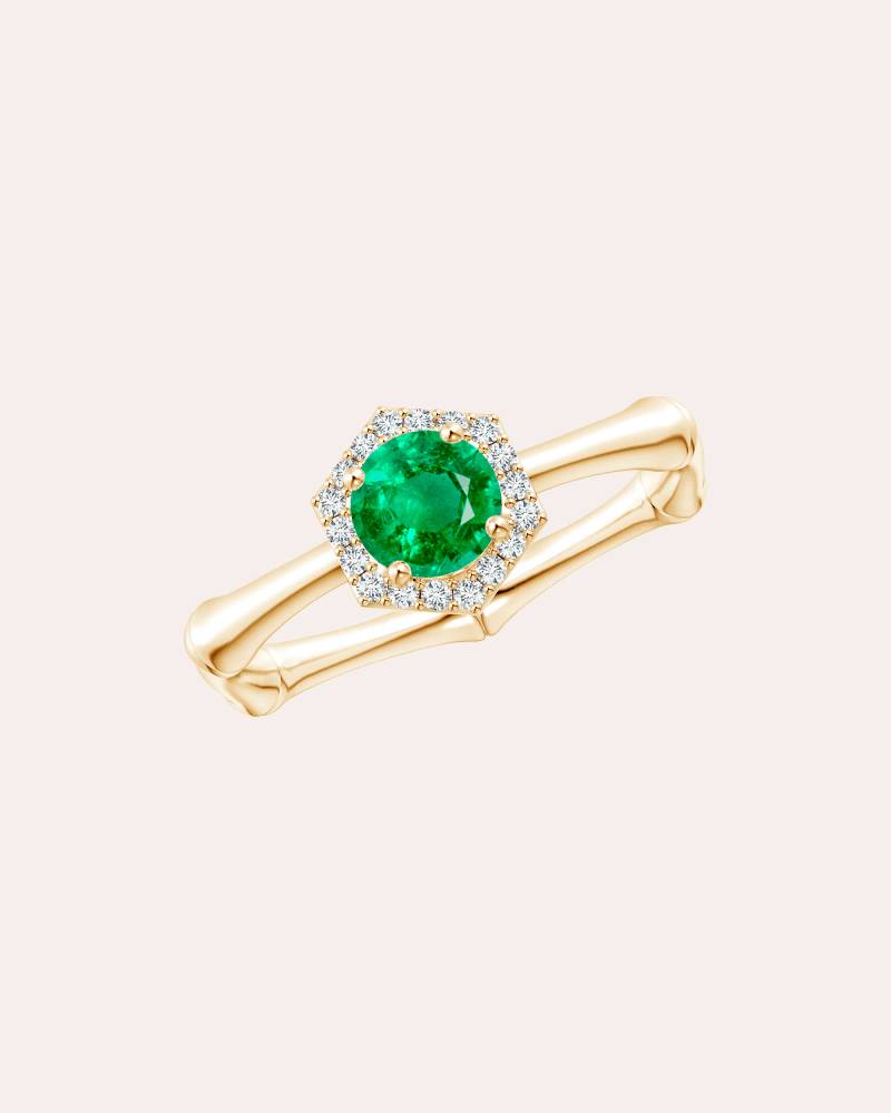 Natori Women's Emerald & Diamond Bamboo Ring 14K Gold