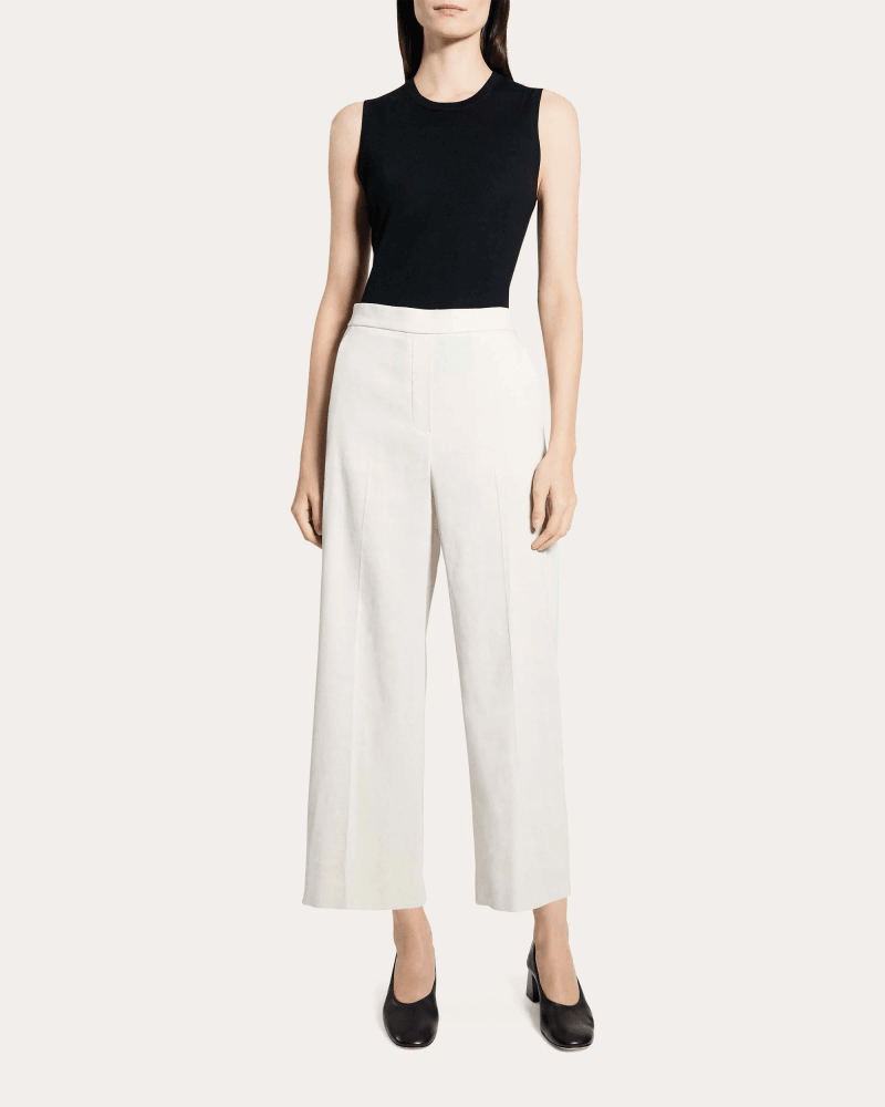 Theory Women's Good Linen Classic Straight Pull-On Pants in White Linen/Viscose/Elastane