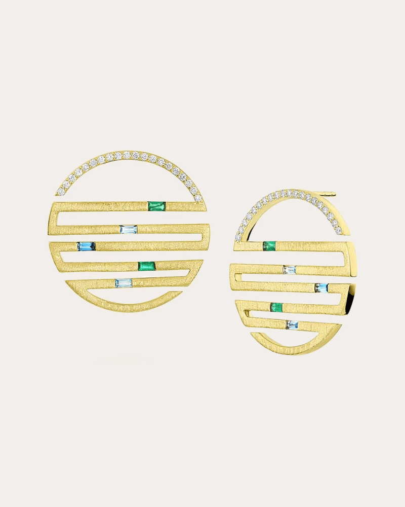 Jennifer DeMoro Women's Emerald & Topaz Solara Hoop Earrings in Blue 18K Gold
