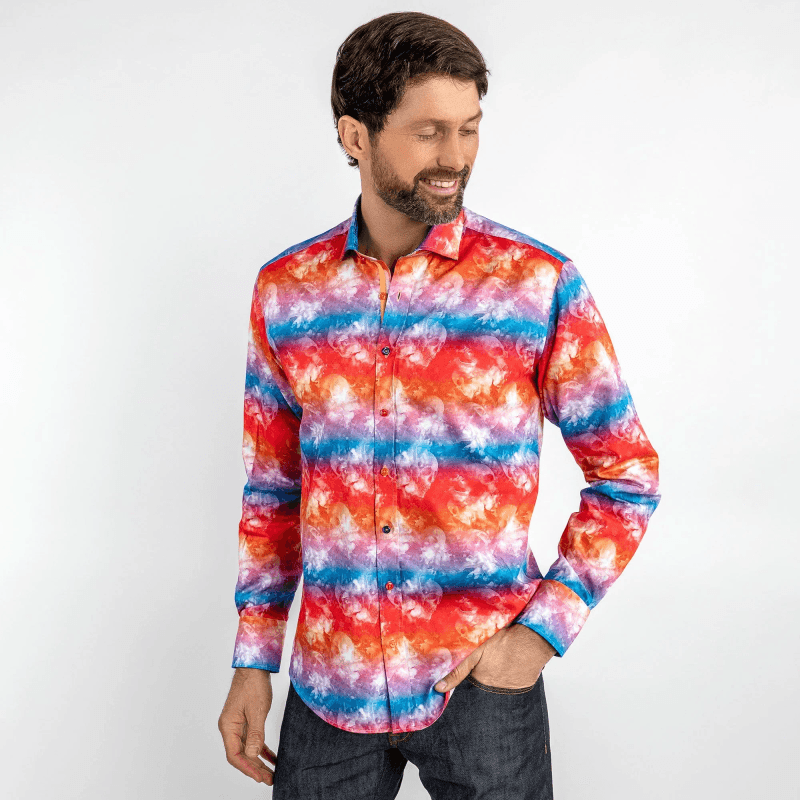 RED TIE DYE SKULLS PRINT SHIRT