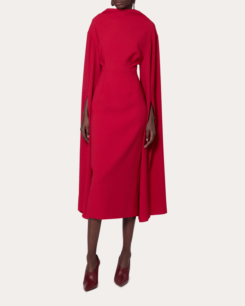 Roksanda Women's Nour Crepe Cape-Sleeve Midi Dress in Red Polyester/Acetate/Silk