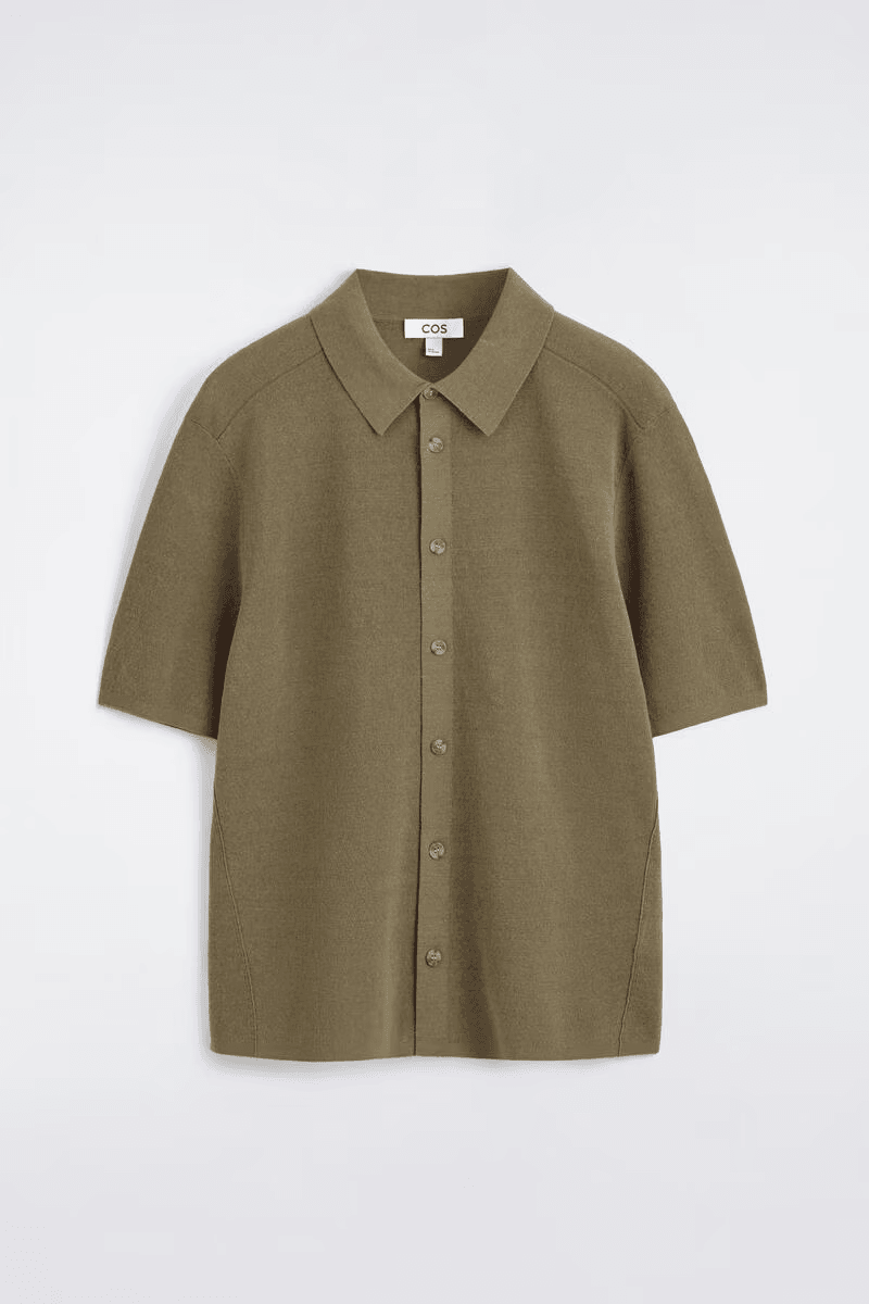 Knitted Linen Short-Sleeved Shirt in Brown