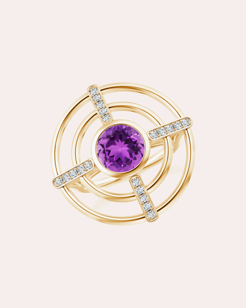 Natori Women's Amethyst & Diamond Bar Ring in Gold 14K Gold