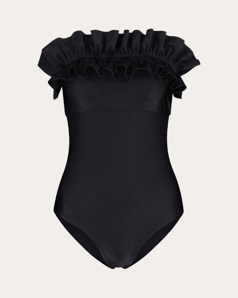 GirlsMustHave Women's Angela Ruffle Bustier One-Piece in Black Elastane/Polyamide