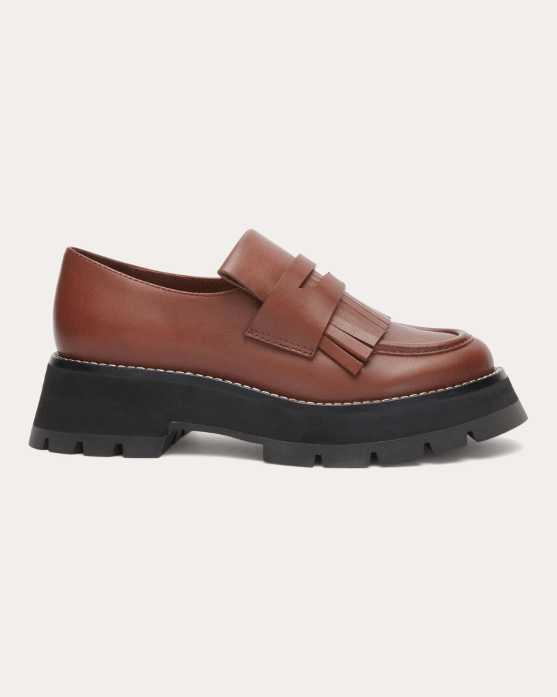 3.1 Phillip Lim Women's Kate Tasseled Leather Platform Lug Loafer in Brown Leather/Rubber