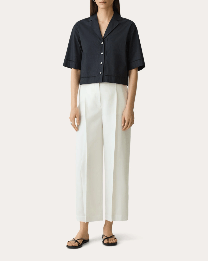 Theory Women's City Twill Deep Pleated Crop Pants in White Polyester