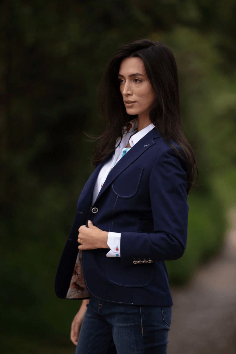 STRETCH COTTON LYCRA WOMENS JACKET WITH MULTICOLOUR STITCHING