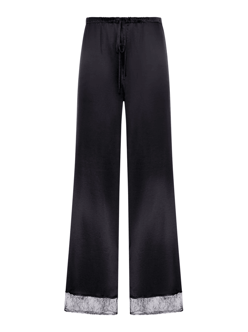 SILK PALAZZO TROUSERS WITH LACE DETAIL - The Nina Studio - Woman