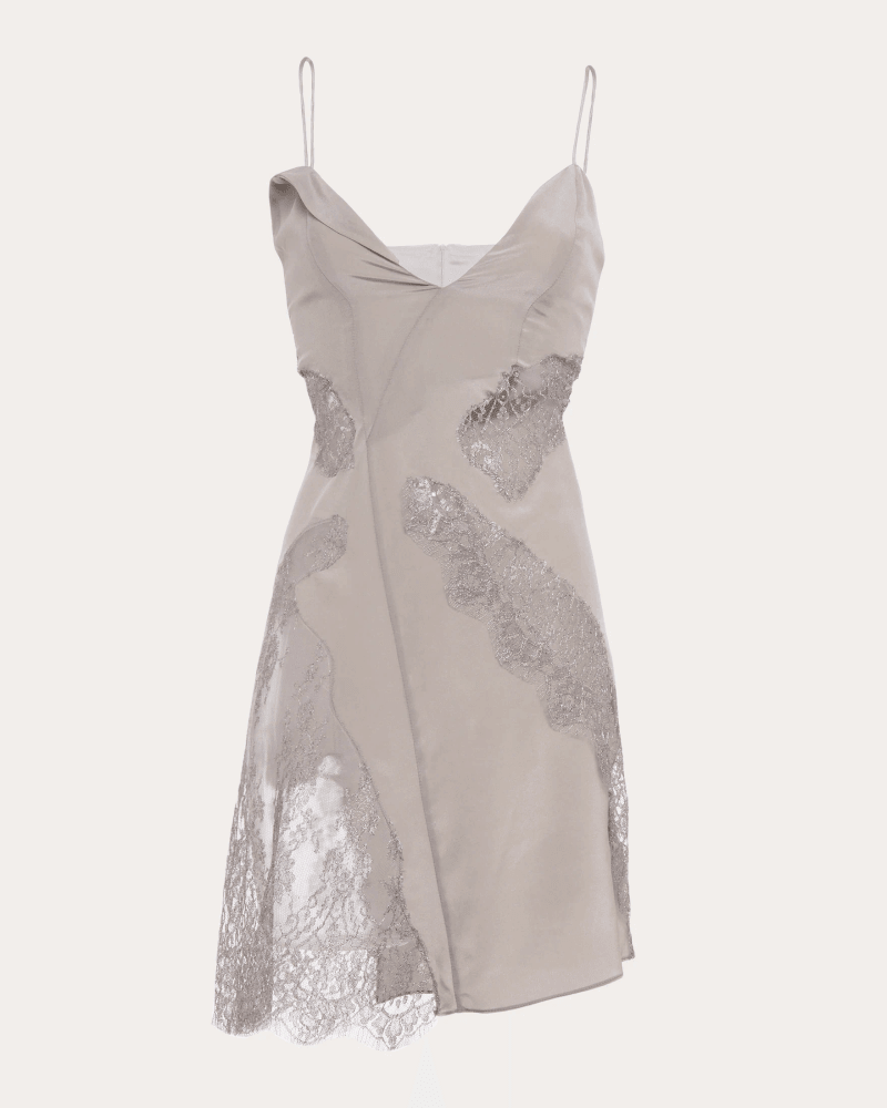 byVarga Women's Jasmine Silk Lace Mini Slip Dress in Grey Silk/Nylon