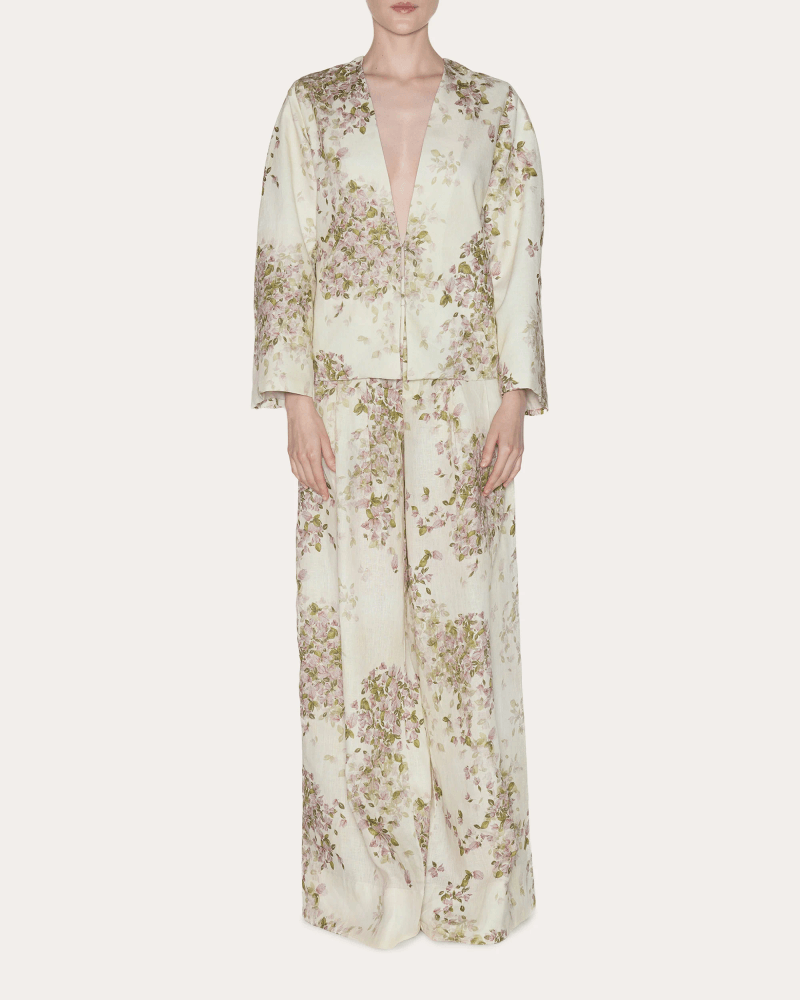 Lia Cohen Women's Transcend Floral Linen Pleated Blazer Cotton/Linen