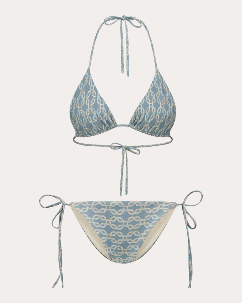 GirlsMustHave Women's Poppy Trellis String Bikini Bottoms in Blue Elastane/Polyester/Polyamide