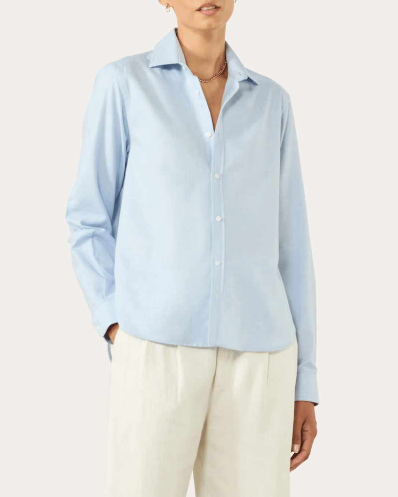 With Nothing Underneath Women's The Classic Brushed Cotton Wool Shirt in Dusty Blue Wool/Cotton/Denim