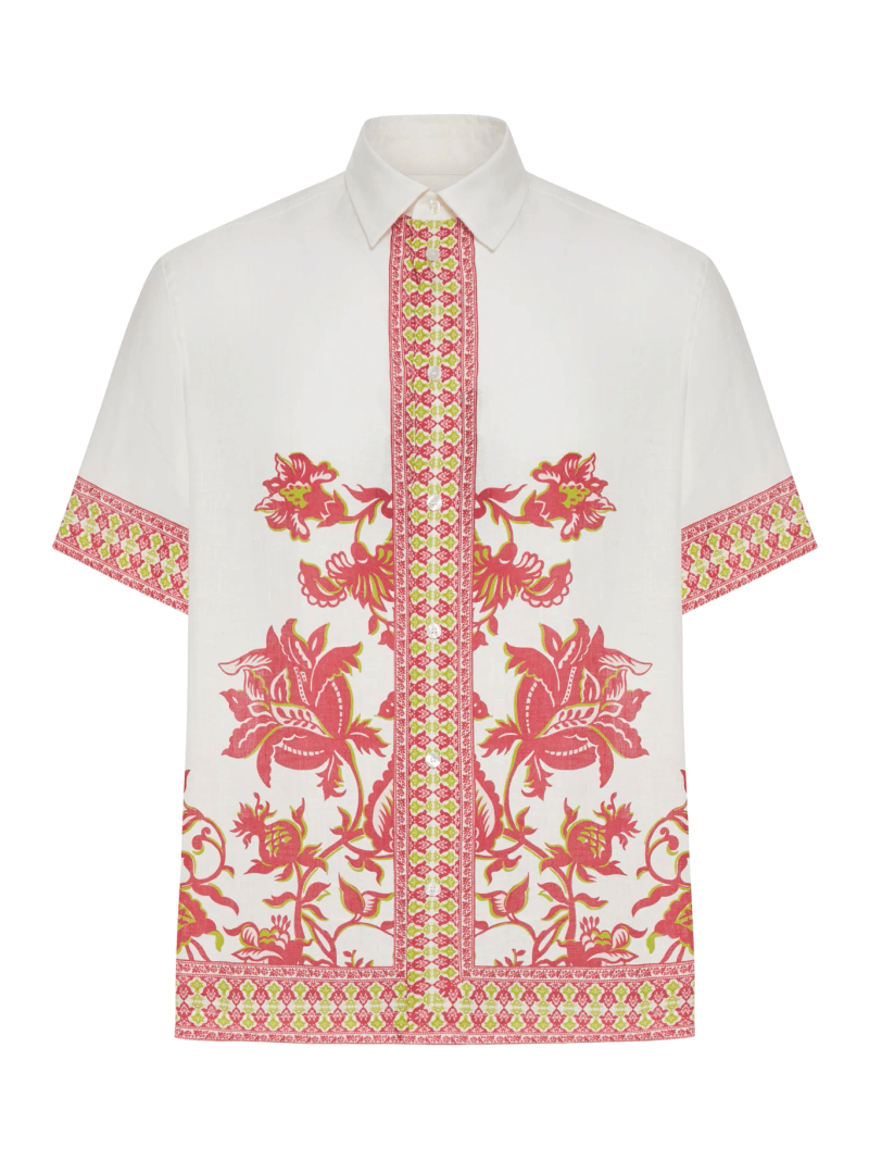 OVERSIZED LINEN SHIRT WITH PLACED FLORAL PRINT - Etro - Man