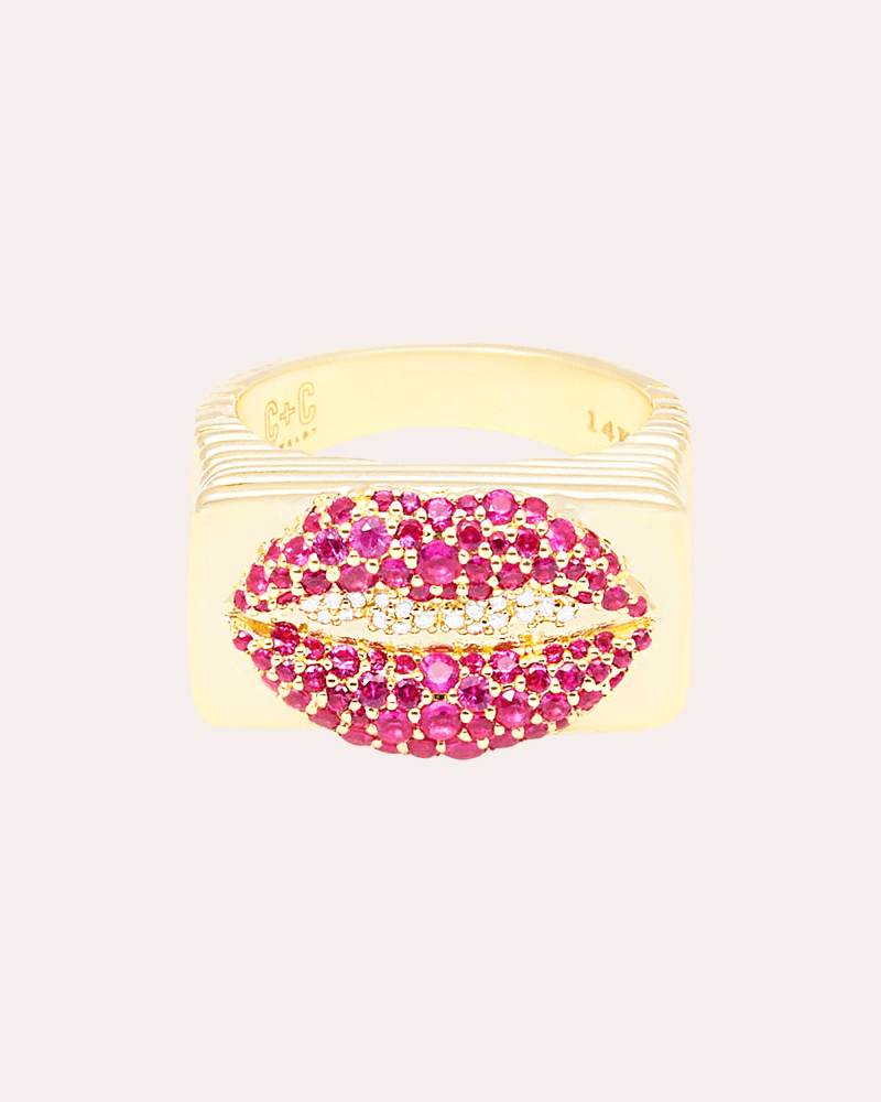 Campbell + Charlotte Women's Ruby & Diamond 14k Gold Juju Lips Ring