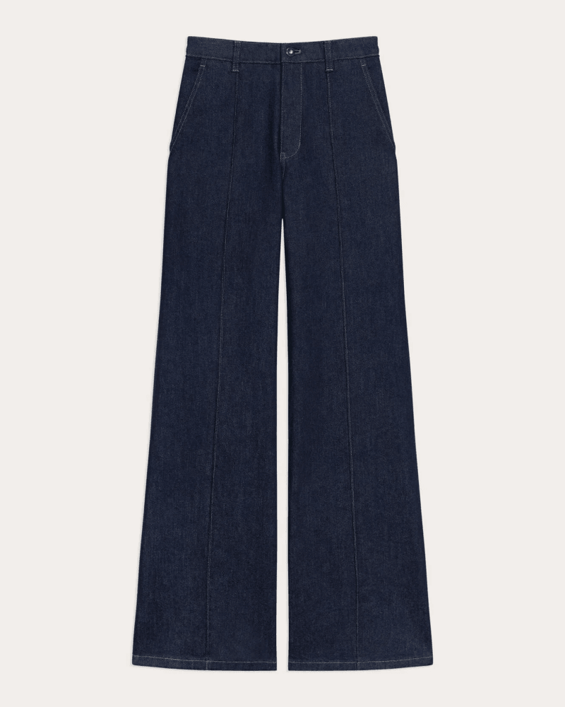 Theory Women's Seamed High-Rise Flare Jeans in Blue Cotton/Denim/Elastane