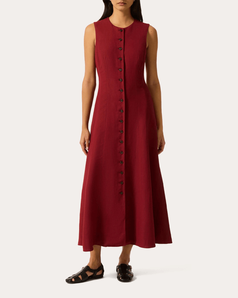 Argent Women's Carroll Linen-Blend Button Maxi Dress in Red Linen/Viscose/Polyester