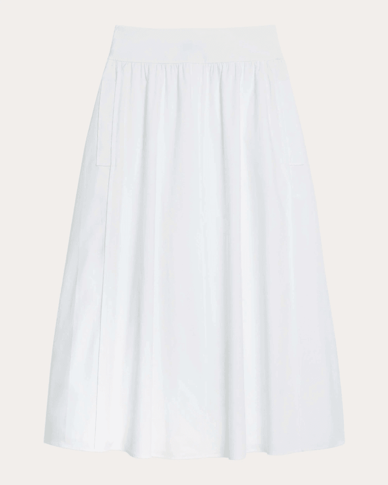 Theory Women's Cotton Poplin Vented A-Line Skirt in White Cotton/Polyester