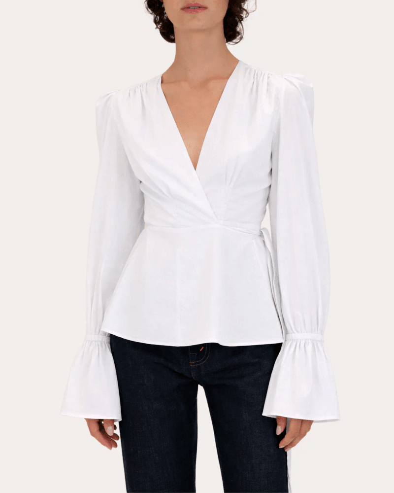 Azeeza Women's Willow Cotton Voile Gathered Wrap Top in White