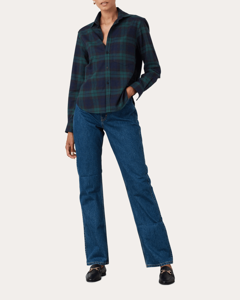 With Nothing Underneath Women's The Classic Brushed Plaid Cotton Wool Shirt in Heritage Green Check Wool/Cotton