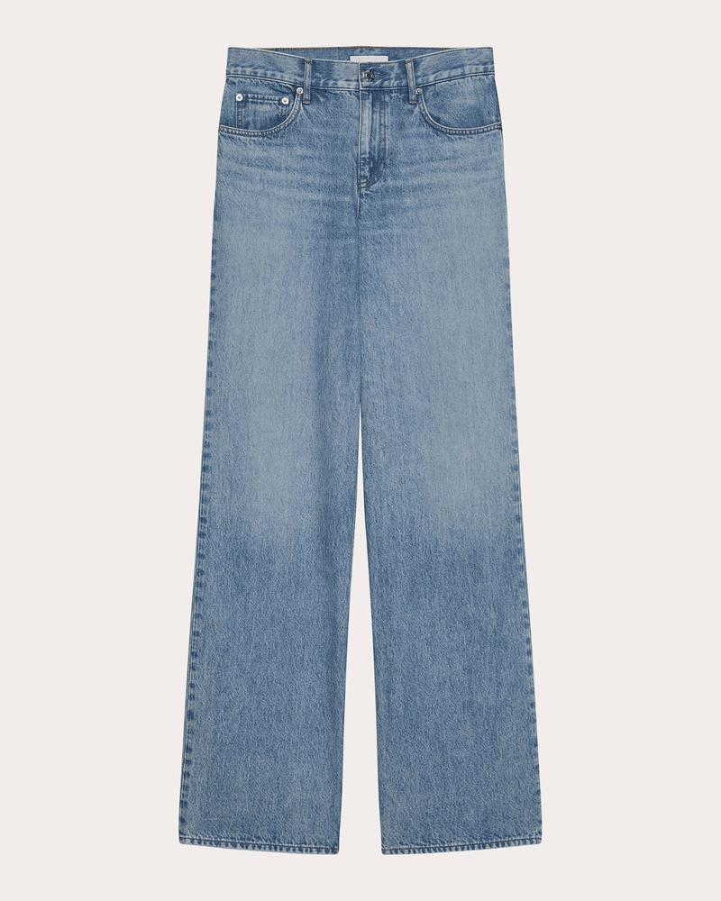 Helmut Lang Women's Vintage Wash Straight Wardrobe Jeans in Blue Leather/Cotton/Denim