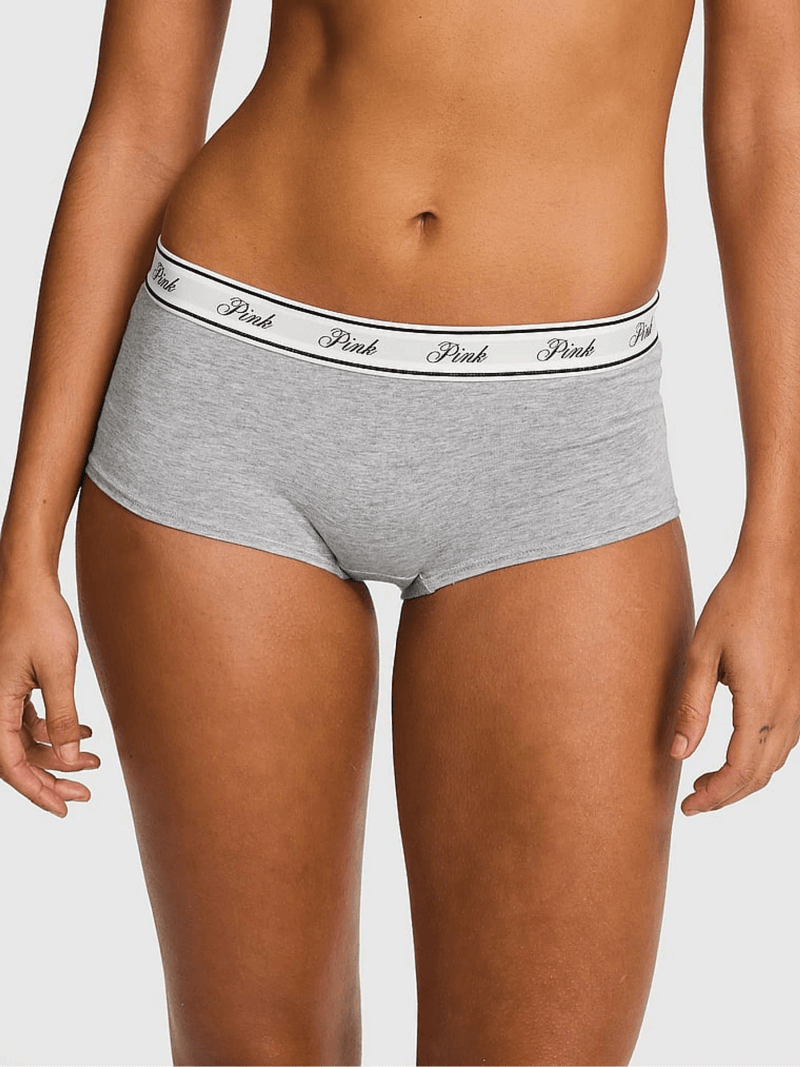 Victoria's Secret PINK Medium Heather Grey Boyshort Cotton Logo Knickers