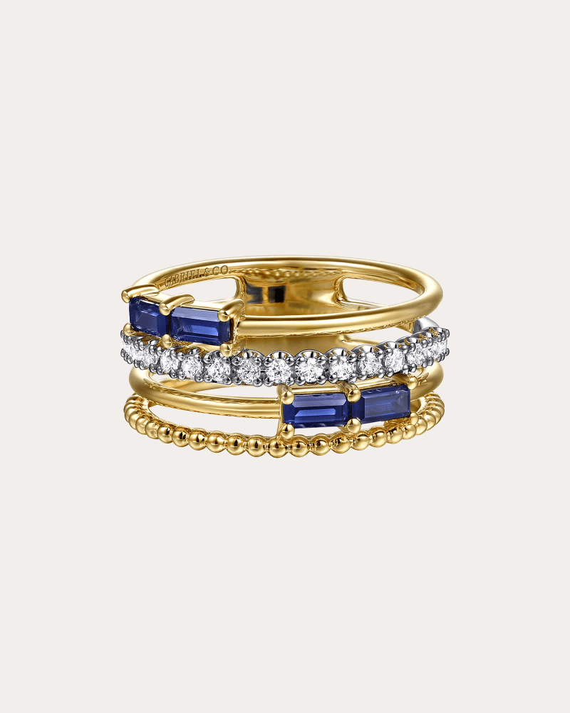 Gabriel & Co. Women's Sapphire & Diamond Bujukan Multi-Band Ring in Yellow 14K Gold