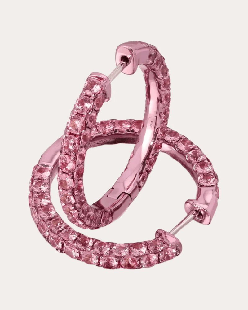 Graziela Gems Women's Pink Sapphire Large Three-Sided Hoop Earrings 18K Gold