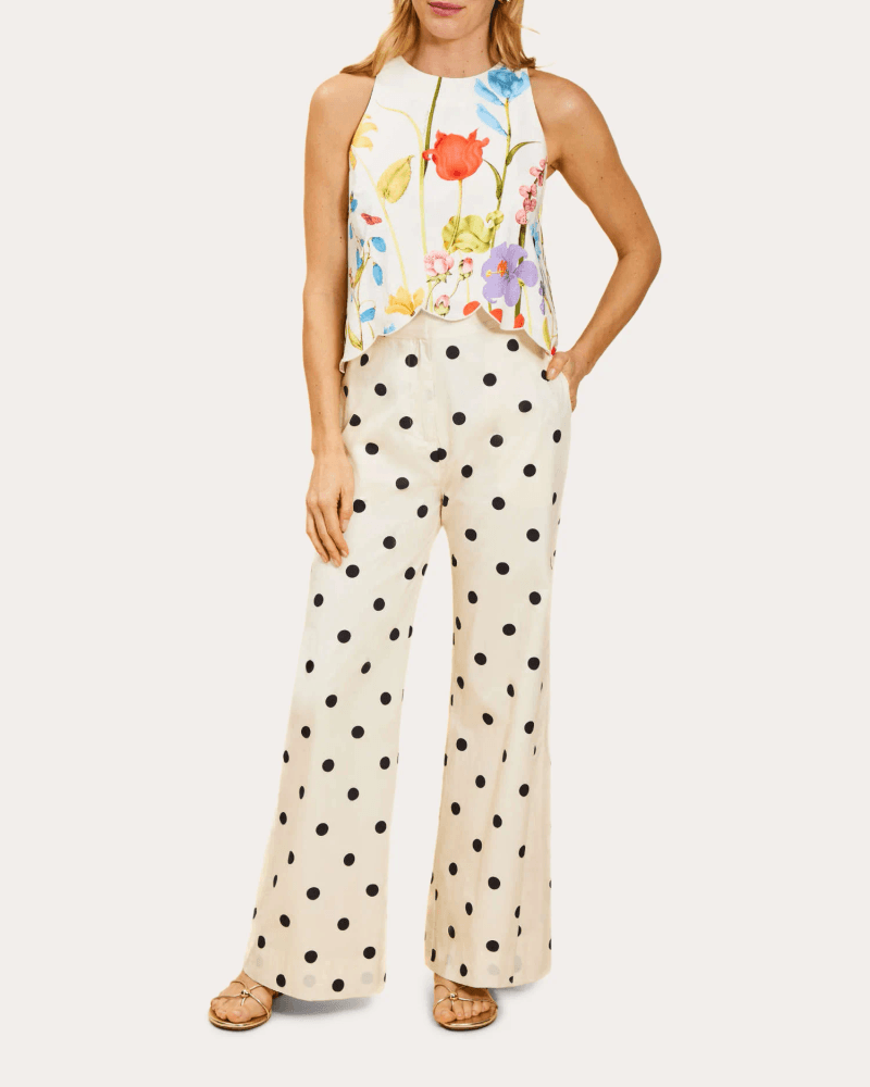 Mestiza Women's Taylor Polka Dot Poplin Flared Pants in White Cotton
