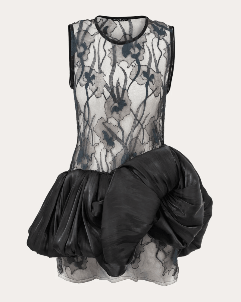 byVarga Women's Nori Sheer Floral Lace Bubble Mini Dress in Black Cotton/Polyester/Polyamide