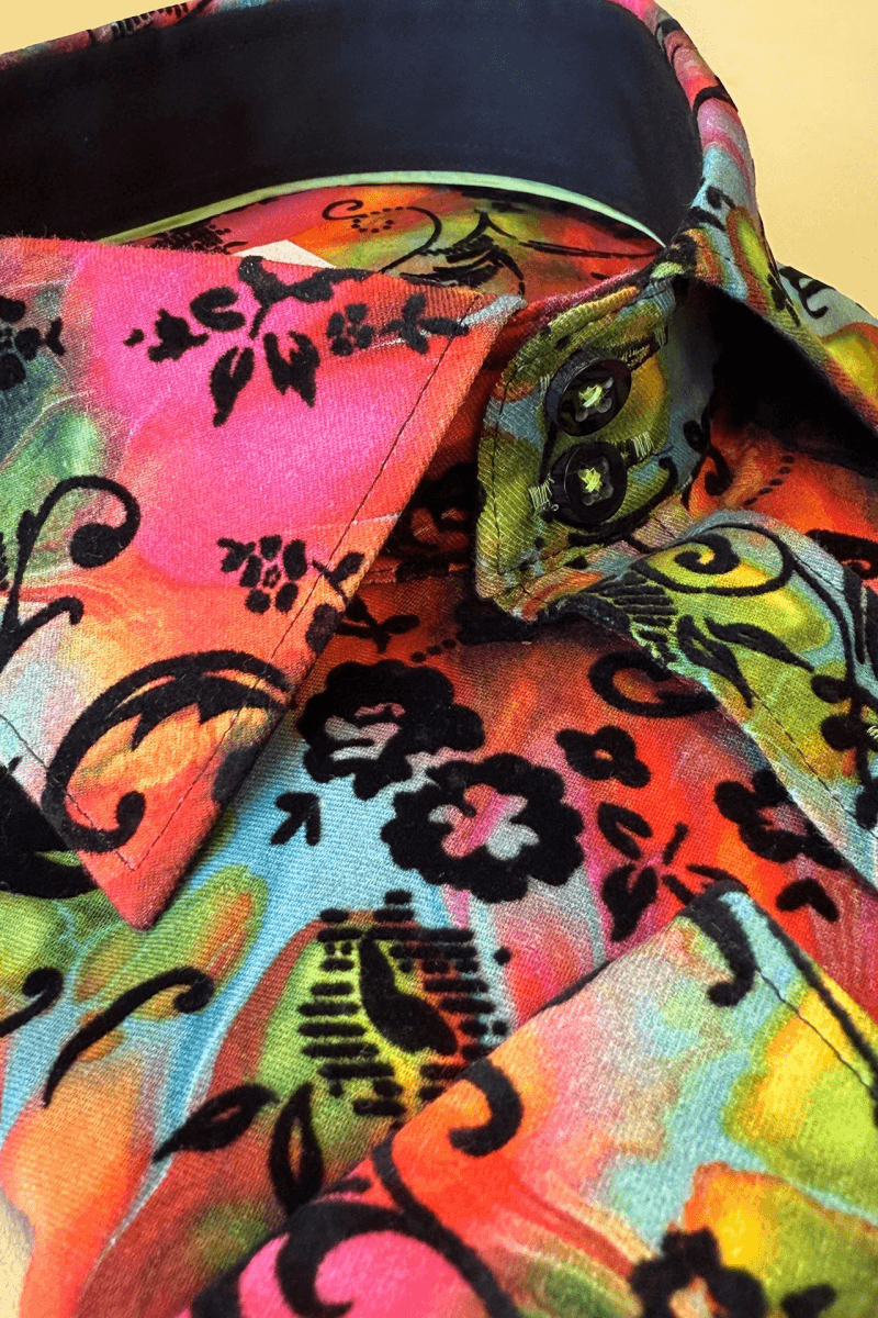 MARBLE TIE-DYE SHIRT WITH FLOCKING DETAIL