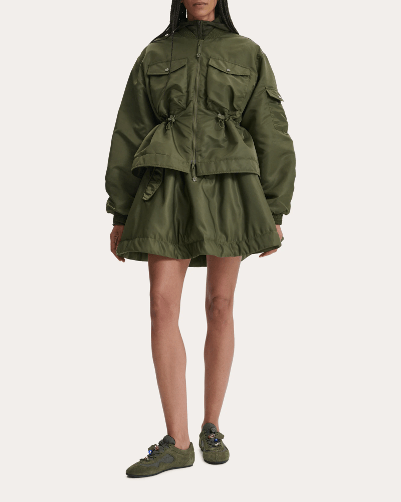 Cecilie Bahnsen Women's Birdie Technical Nylon Bomber Jacket in Green Nylon/Polyester/Polyamide