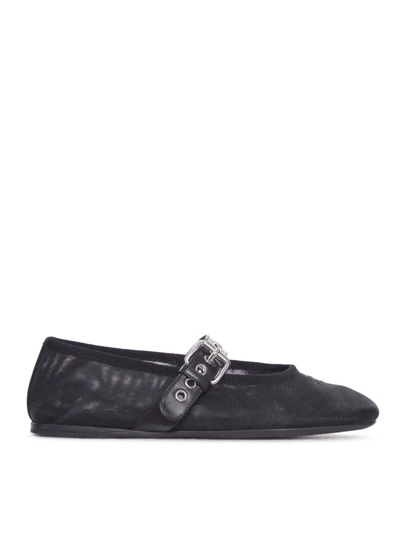 MESH BALLERINAS WITH LEATHER BUCKLE - Miu Miu - Woman