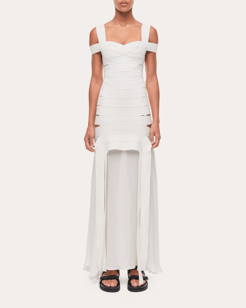 SIMKHAI Women's Callaway Bandage Knit Cutout Maxi Dress in White Viscose/Nylon/Rayon