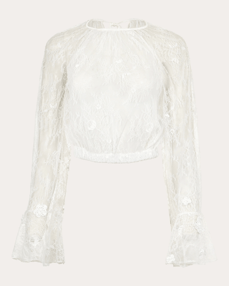 Francesca Miranda Women's Alba Floral Appliqué Lace Blouson Blouse in White Nylon/Rayon