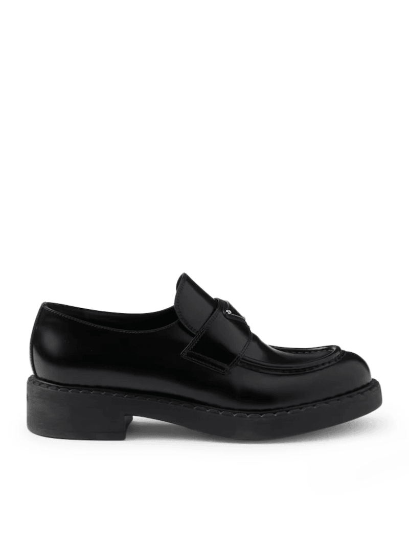 CHOCOLATE BRUSHED LEATHER LOAFERS - Prada - Woman